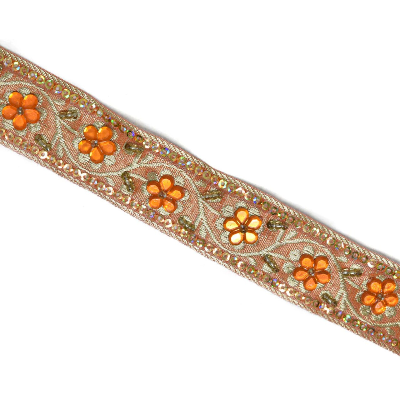 1 Yard Sequins Embroidered Floral Indian Trim Decorative Ribbon for Crafts 1 Inch Width